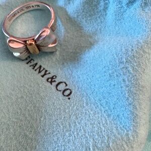 Auth Tiffany & Co. Promise Ring 18k 750 & Sterling Silver 925  bow adjustable 7